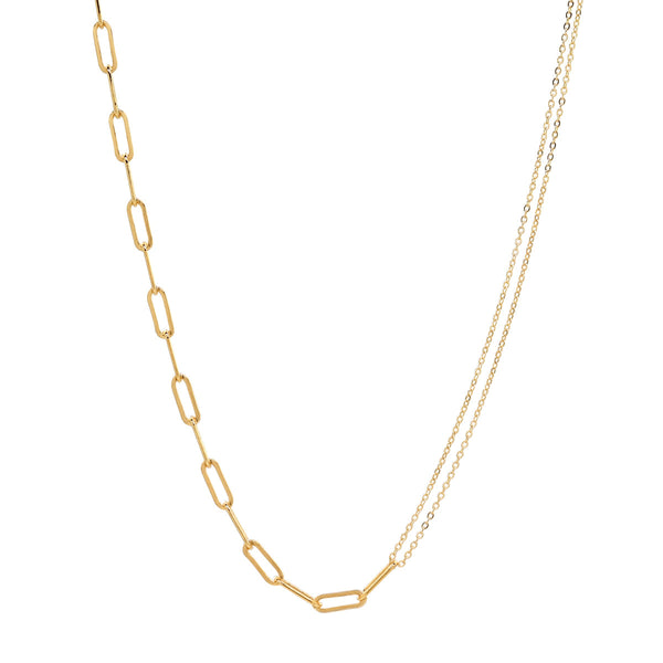Split Oval Link & Double Thin Chain Necklace - - Necklaces - Ofina
