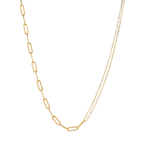 Split Oval Link & Double Thin Chain Necklace - - Necklaces - Ofina