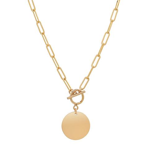 Oval Link Disc Necklace w/ Toggle Clasp - - Necklaces - Ofina
