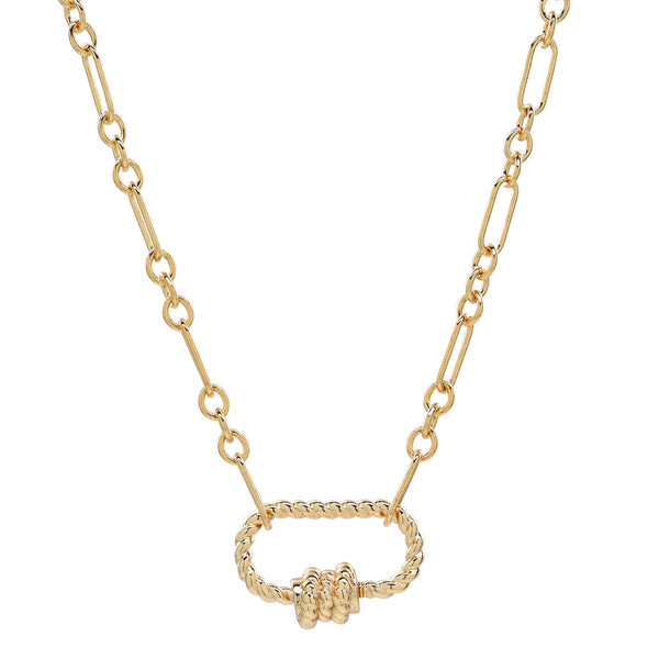 Elongated Oval Link Textured Carabiner Necklace - - Necklaces - Ofina