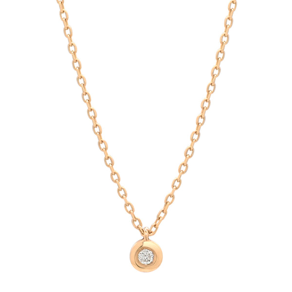 14k Solid Gold Tiny Diamond Bezel Necklace - - Necklaces - Ofina