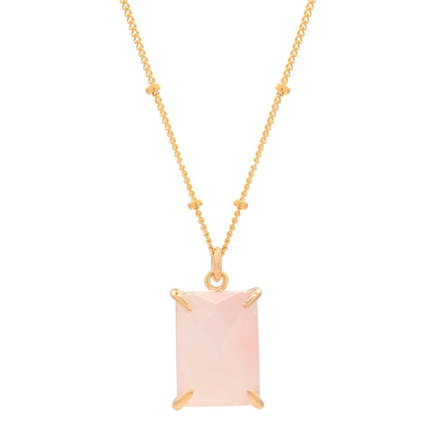 Rose Quartz Emerald Necklace - Large - Necklaces - Ofina
