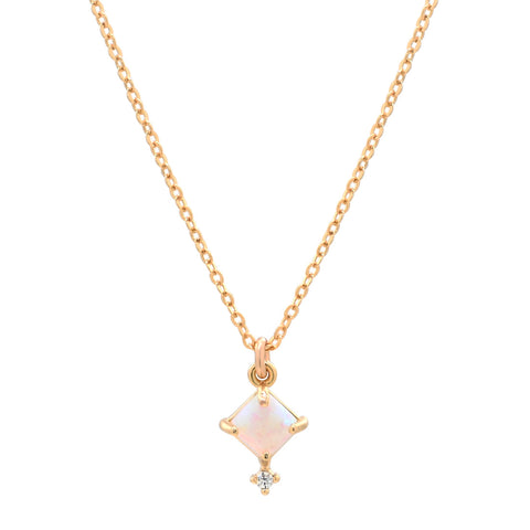 Square Prong Opal CZ Necklace - - Necklaces - Ofina