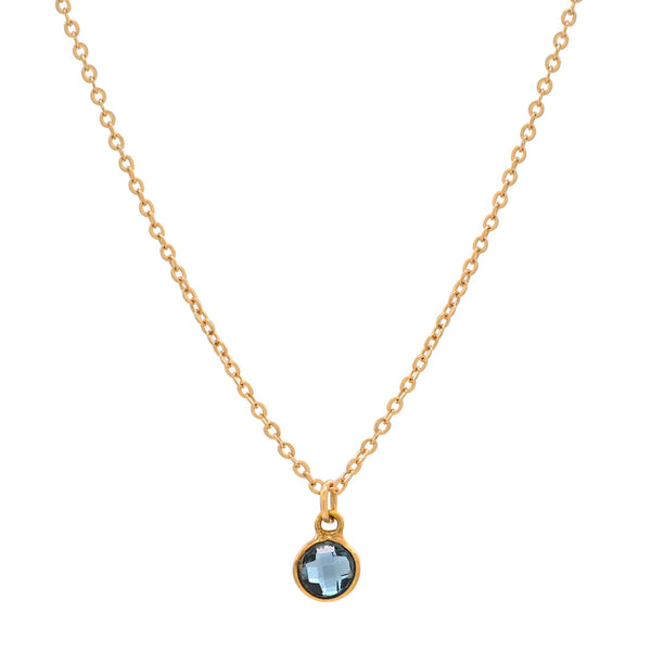 14k Solid Gold Blue Topaz Necklace - - Necklaces - Ofina