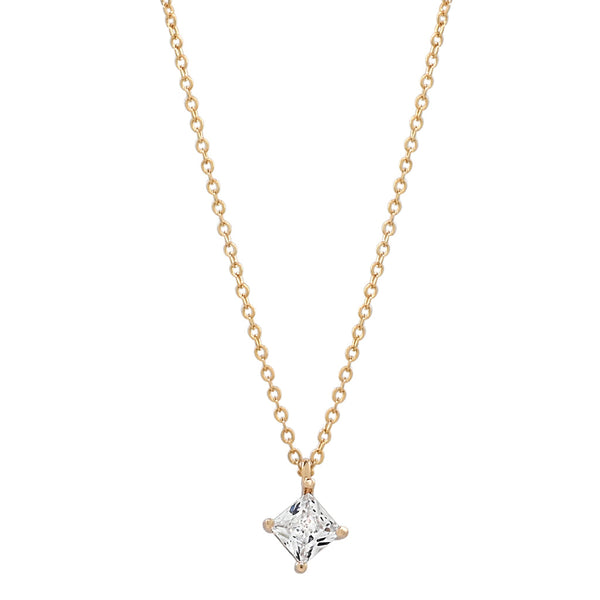 CZ Square Prong Necklace - - Necklaces - Ofina