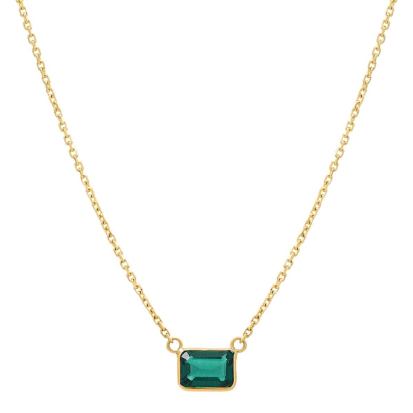 14k Solid Gold Rectangular Emerald Necklace - - Necklaces - Ofina