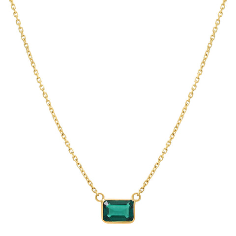 14k Solid Gold Rectangular Emerald Necklace - - Necklaces - Ofina