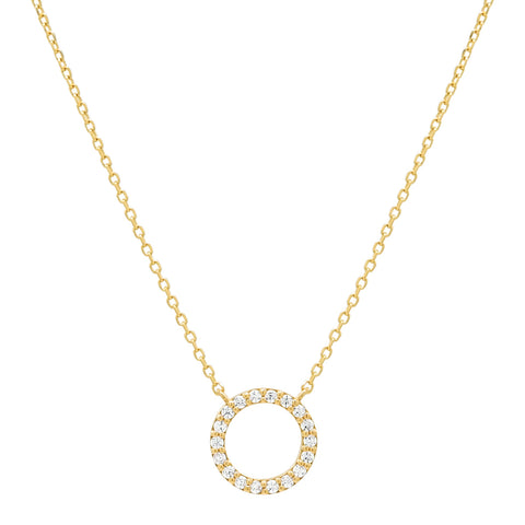 14k Solid Gold CZ Circle Cutout Necklace - Yellow Gold - Necklaces - Ofina