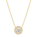 14k Solid Gold CZ Round Halo Necklace - - Necklaces - Ofina