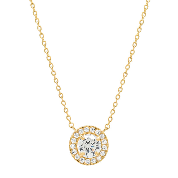 14k Solid Gold CZ Round Halo Necklace - - Necklaces - Ofina