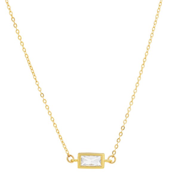 CZ Bezel Emerald Necklace - Gold - Necklaces - Ofina