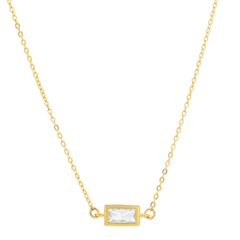 CZ Bezel Emerald Necklace - Gold - Necklaces - Ofina