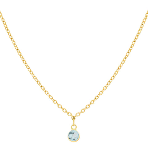 14k Solid Gold Tiny Round Bezel Gem Necklace - Blue Topaz - Necklaces - Ofina