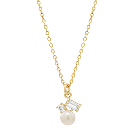 Pearl / CZ Cluster Necklace - - Necklaces - Ofina