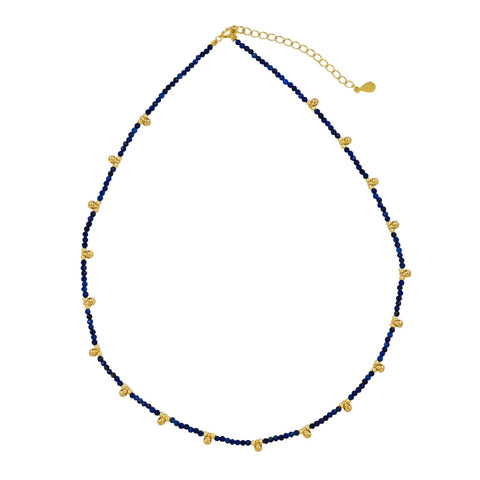 Lapis & Beaded Nugget Necklace - - Necklaces - Ofina
