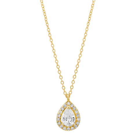 Teardrop Halo CZ Necklace - - Necklaces - Ofina