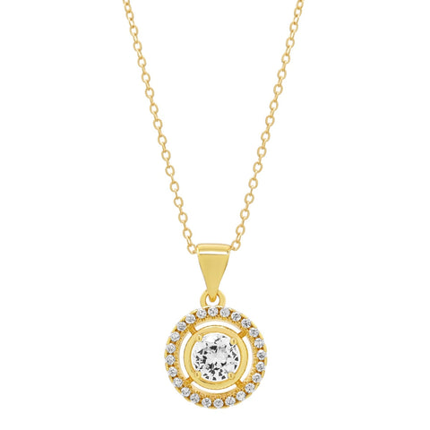 Round Halo CZ Necklace - - Necklaces - Ofina
