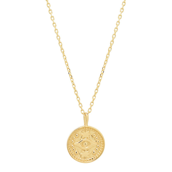 14k Solid Gold Evil Eye Coin Necklace - Tiny - Necklaces - Ofina