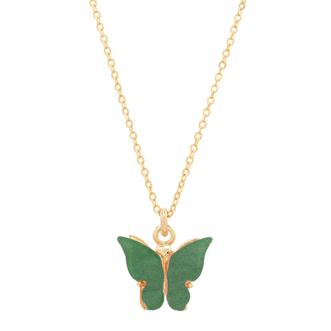 Dark Green Butterfly Necklace - - Necklaces - Ofina