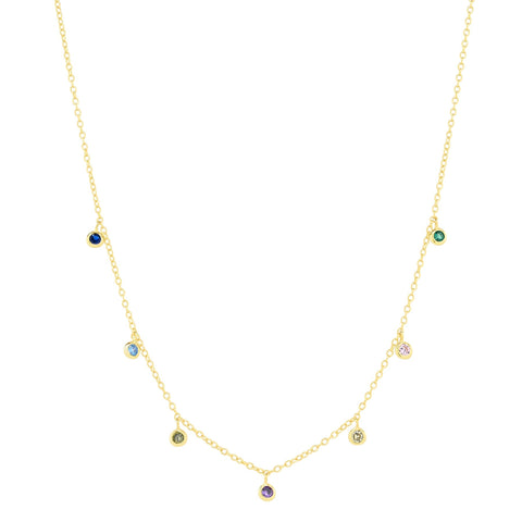 Tiny Multi-CZ Colorful Bezel Drop Choker - - Necklaces - Ofina