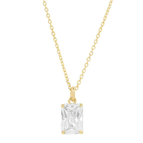 14k Solid Clear CZ Emerald Necklace - - Necklaces - Ofina