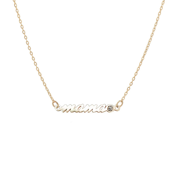 Gold Mama with CZ Necklace - - Necklaces - Ofina