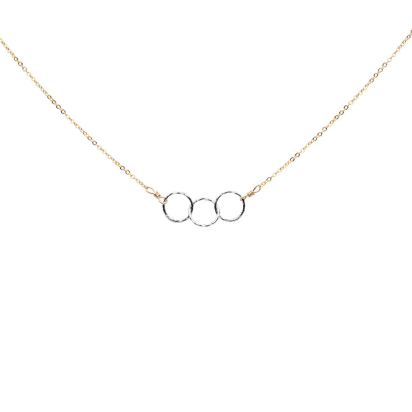 Tiny Triple Diamond Cut Circles Necklace - Silver Circles Gold Chain - Necklaces - Ofina