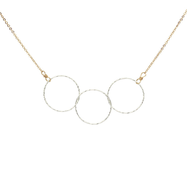 Triple Diamond Cut Circles Necklace - Silver Circles / Gold Chain - Necklaces - Ofina