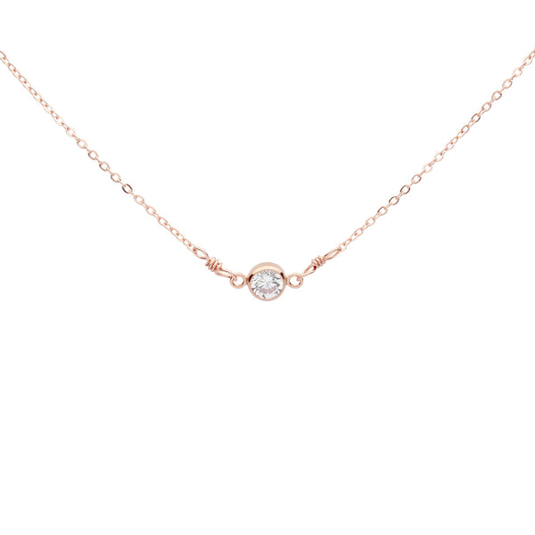 4mm Round CZ Bezel Link Necklace - Rosegold / 13" - Necklaces - Ofina
