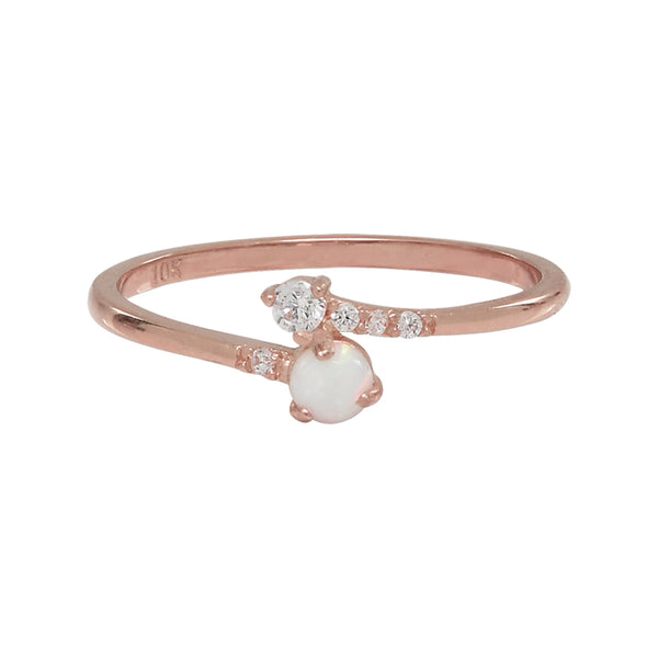 10k Solid Gold Opal / CZ Ring - Rose Gold / 5 - Rings - Ofina