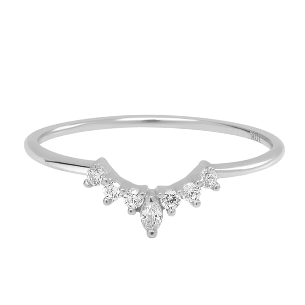 10k Solid Gold CZ Tiara Ring - White Gold / 5 - Rings - Ofina