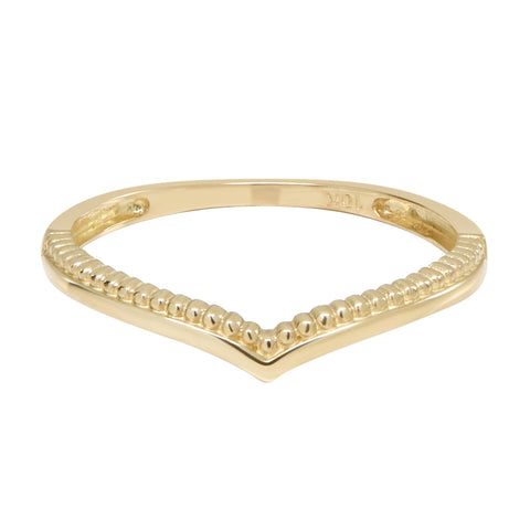 10k Solid Gold Textured & Smooth Chevron Ring - Yellow Gold / 5 - Rings - Ofina