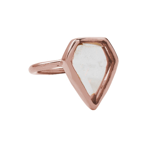 SALE - CLEAR QUARTZ DIAMOND SHAPE ROSE GOLD BEZEL RING - - Rings - Ofina