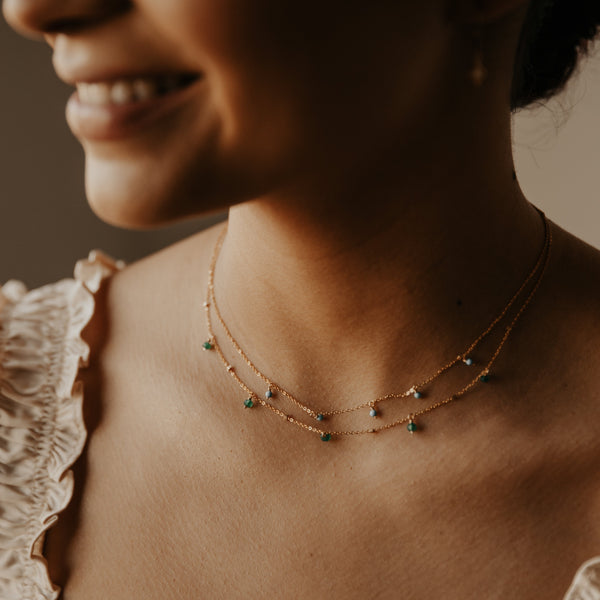 Tiny Turquoise Stone Drop Necklace - - Necklaces - Ofina