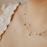 Tiny Green Onyx Stone Drop Beaded Necklace - - Necklaces - Ofina