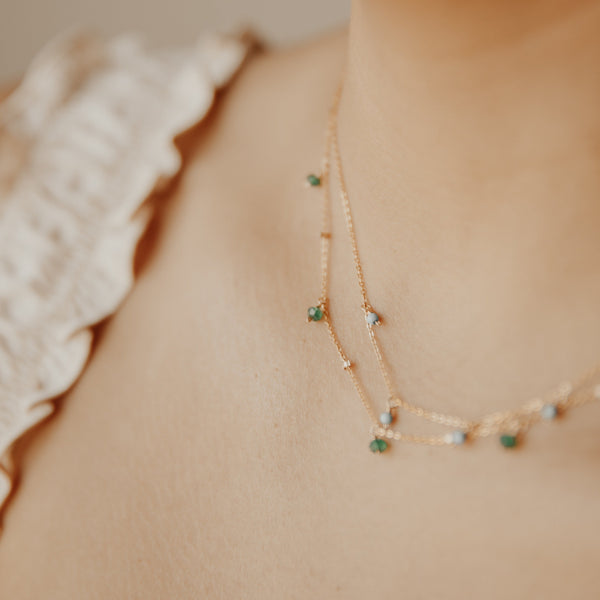 Tiny Green Onyx Stone Drop Beaded Necklace - - Necklaces - Ofina