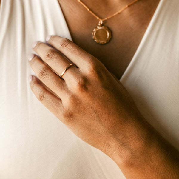 Thin Flat Beaded Ring - - Rings - Ofina