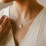 SALE - CZ Crescent Moon Square Necklace - - Necklaces - Ofina