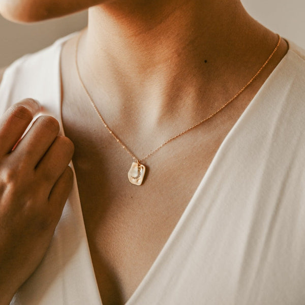 SALE - CZ Crescent Moon Square Necklace - - Necklaces - Ofina