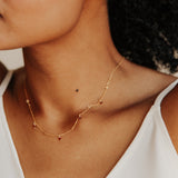 TINY GARNET STONE DROP BEADED NECKLACE - - Necklaces - Ofina