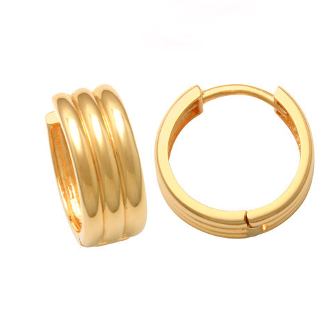 SALE - 10k Solid Gold Triple Thick Huggie Studs - - Earrings - Ofina