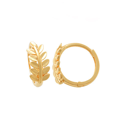 SALE - 10k Solid Gold Leaves Huggies - - Earrings - Ofina