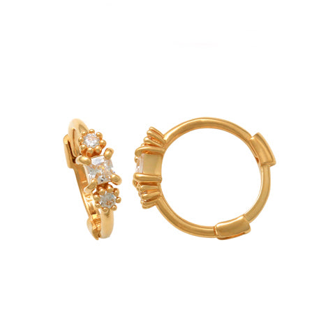 SALE - 10k Solid Gold CZ Cluster Huggies - - Earrings - Ofina