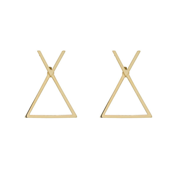 SALE - 10k Solid Gold Chevron Triangle Ear Jacket Studs - - Earrings - Ofina