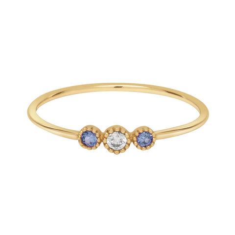 18k Tri Blue Sapphire and Diamond Ring - - Rings - Ofina