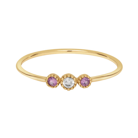 18k Tri Pink Sapphire and Diamond Ring - Yellow Gold / 5 - Rings - Ofina