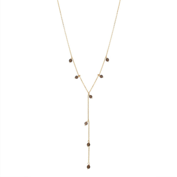 Tiny Smoky Quartz Stone Y-Drop Necklace - - Necklaces - Ofina