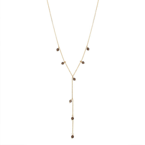 Tiny Smoky Quartz Stone Y-Drop Necklace - - Necklaces - Ofina