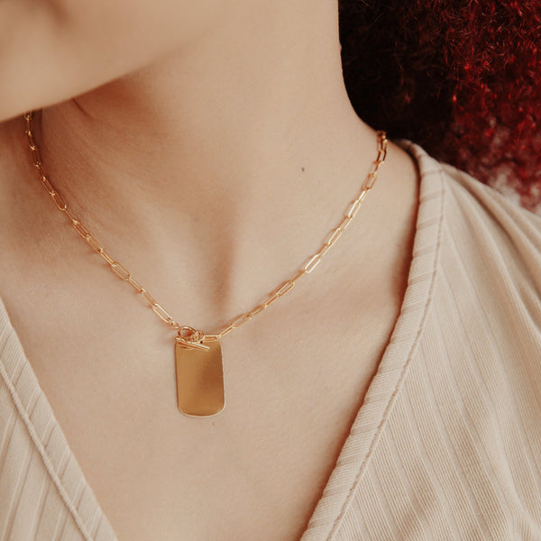 SALE - Medium Dog Tag Necklace w/ Toggle Clasp - - Necklaces - Ofina