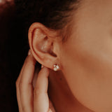 10k Solid Gold Pearl w/ CZ Cluster Studs -  - Earrings - Ofina